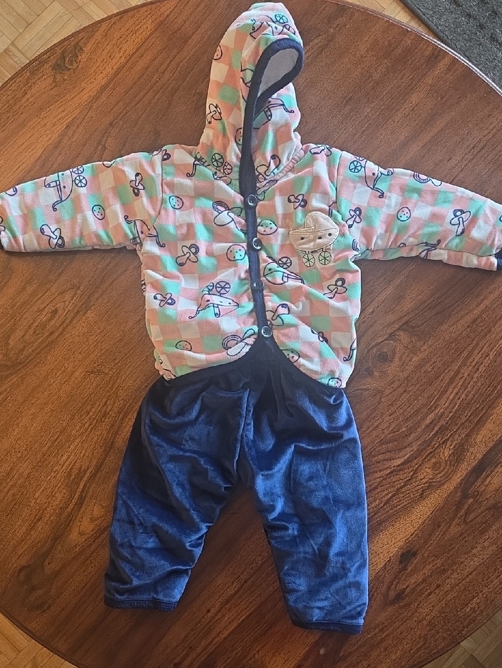 Baby Hooded Two-Piece Snowsuit with Navy Bottoms - Stroller Pacifier 6-12M